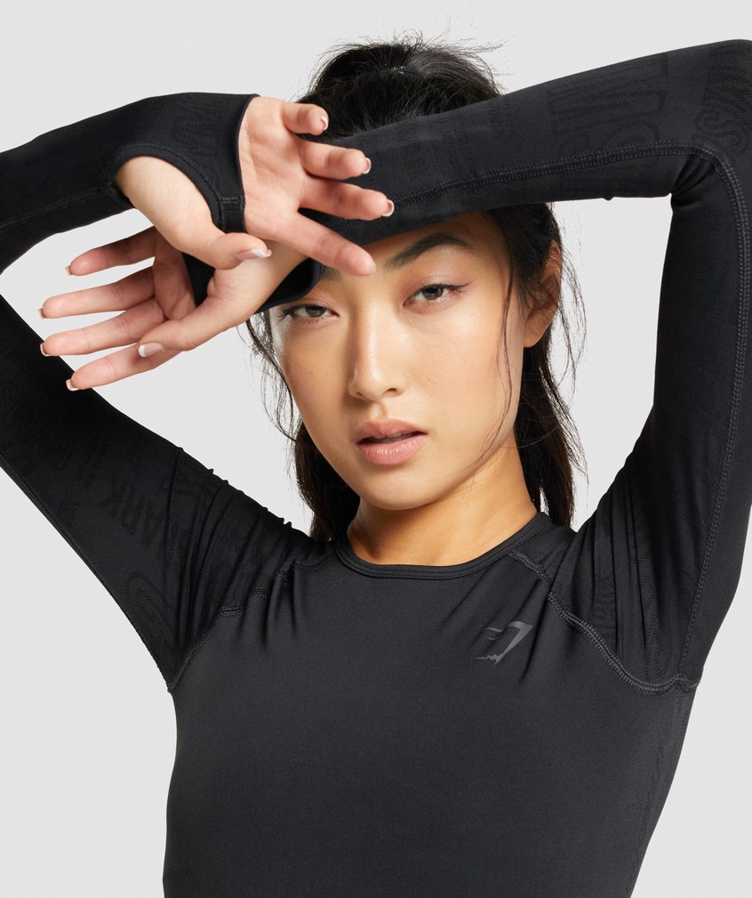 Black Women's Gymshark Vision Long Sleeve Crop Top T-Shirts | USA-59207