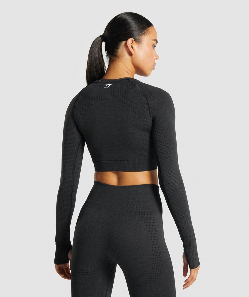 Black Women's Gymshark Vital Seamless 2.0 Long Sleeve Crop Top T-Shirts | USA-01329