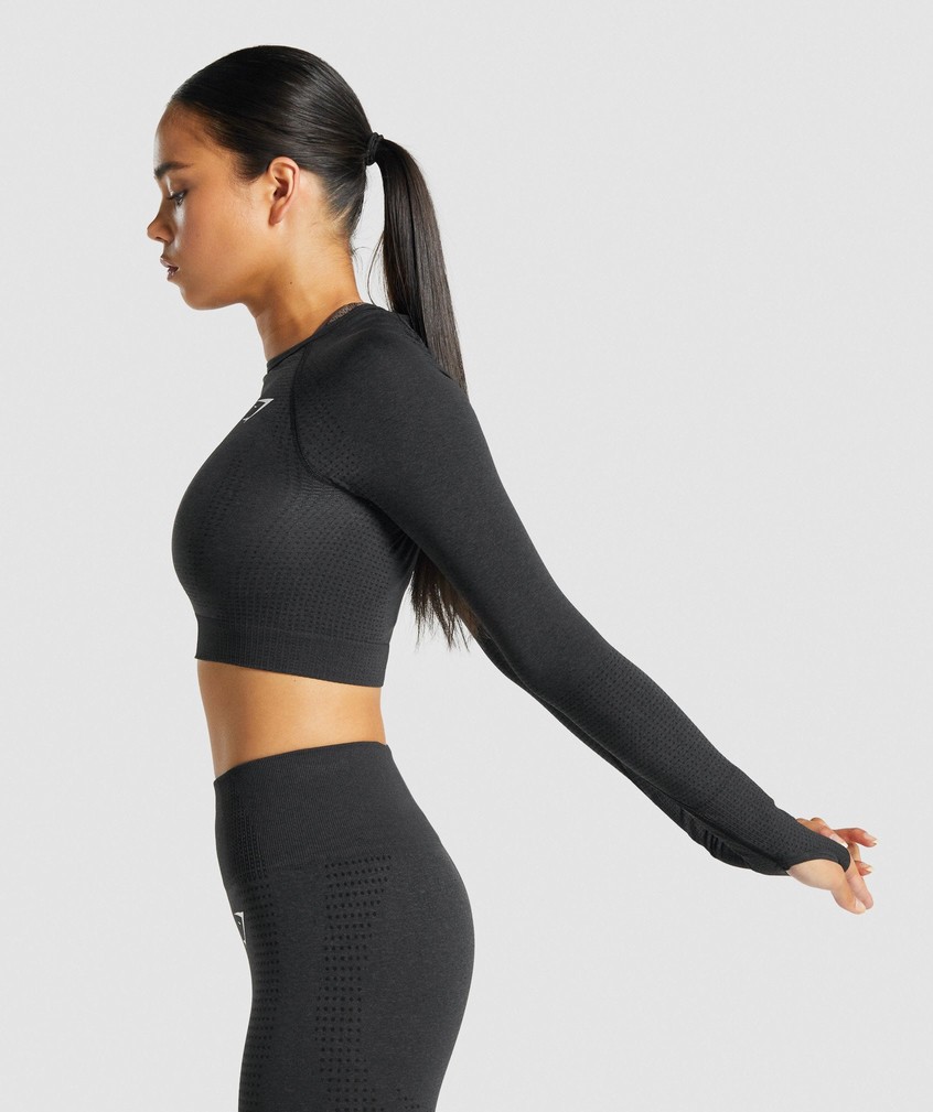 Black Women's Gymshark Vital Seamless 2.0 Long Sleeve Crop Top T-Shirts | USA-01329