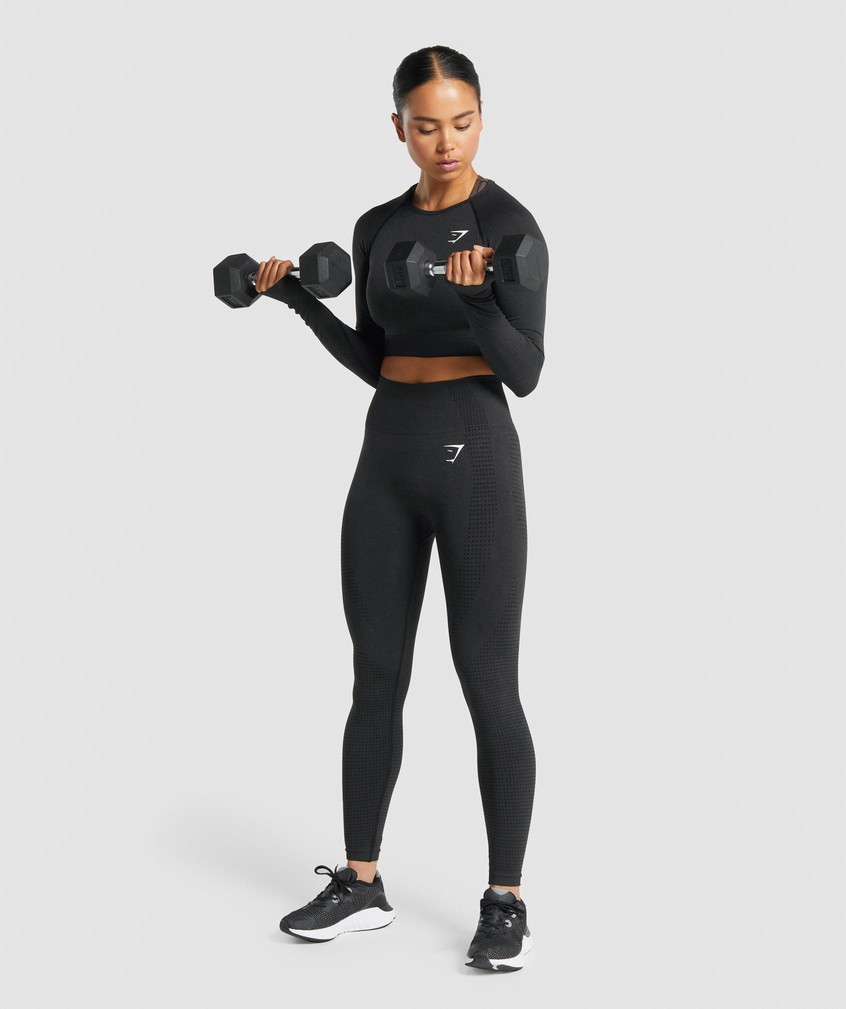 Black Women's Gymshark Vital Seamless 2.0 Long Sleeve Crop Top T-Shirts | USA-01329