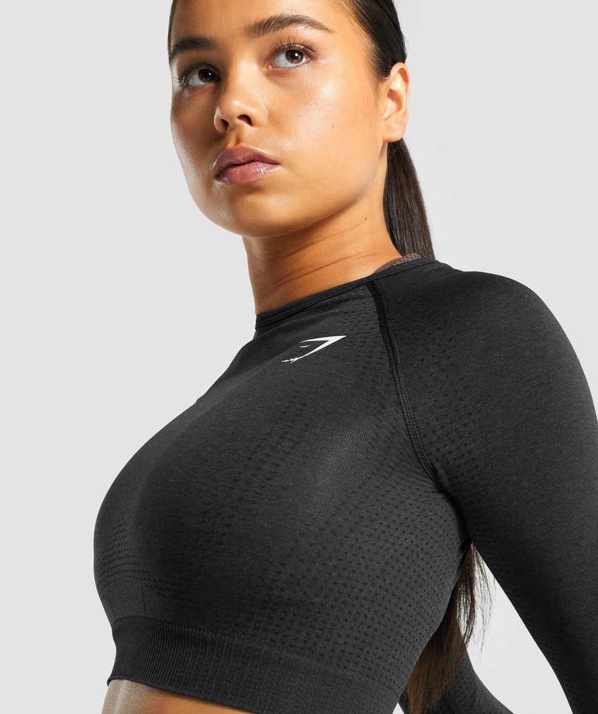 Black Women's Gymshark Vital Seamless 2.0 Long Sleeve Crop Top T-Shirts | USA-01329