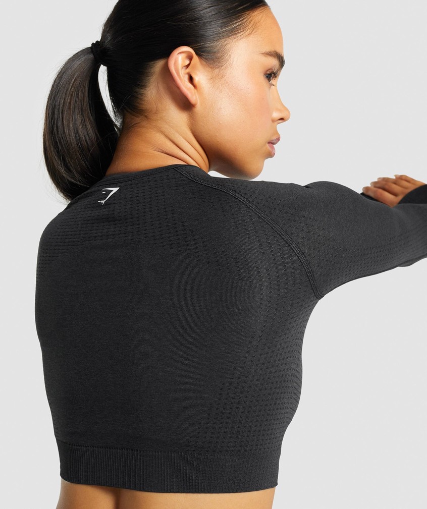 Black Women's Gymshark Vital Seamless 2.0 Long Sleeve Crop Top T-Shirts | USA-01329