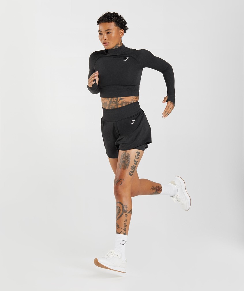 Black Women's Gymshark Vital Seamless 2.0 High Neck Midi Top T-Shirts | USA-17804