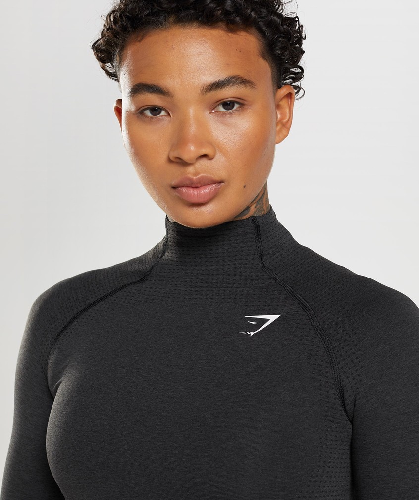 Black Women's Gymshark Vital Seamless 2.0 High Neck Midi Top T-Shirts | USA-17804