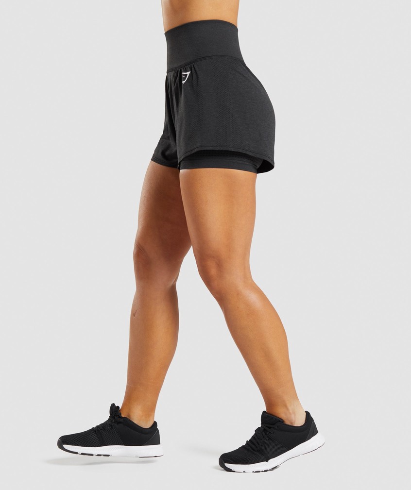 Black Women's Gymshark Vital Seamless 2.0 2-in-1 Shorts | USA-18294