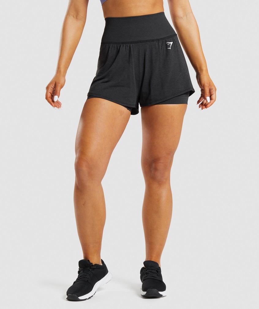 Black Women\'s Gymshark Vital Seamless 2.0 2-in-1 Shorts | USA-18294