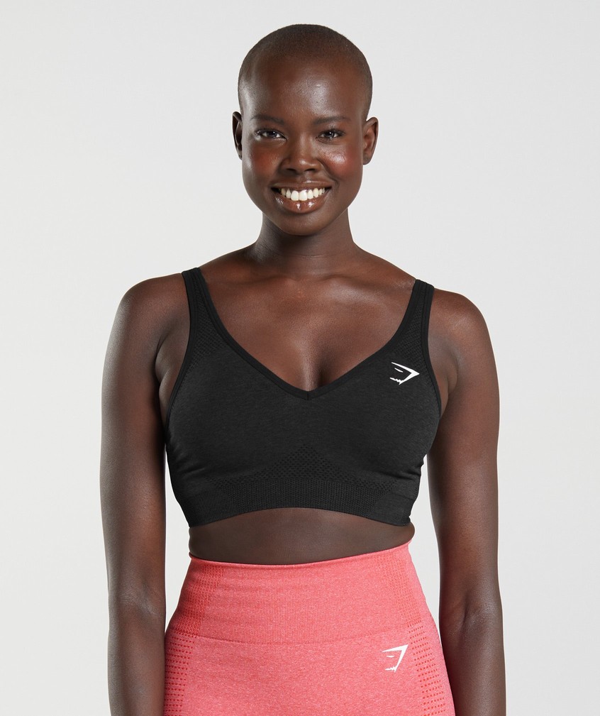 Black Women\'s Gymshark Vital Seamless 2.0 V Neck Sports Bra | USA-37056