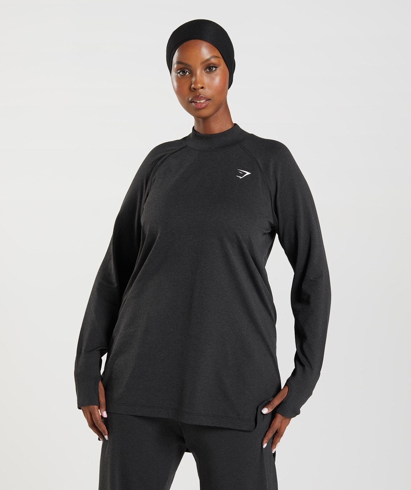 Black Women\'s Gymshark Vital Seamless Long Line Top T-Shirts | USA-35698