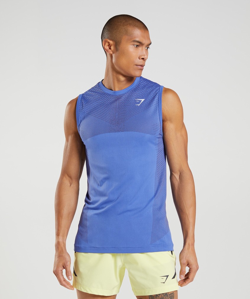 Blue / Black Grey Men\'s Gymshark Apex Seamless Tank | USA-50872