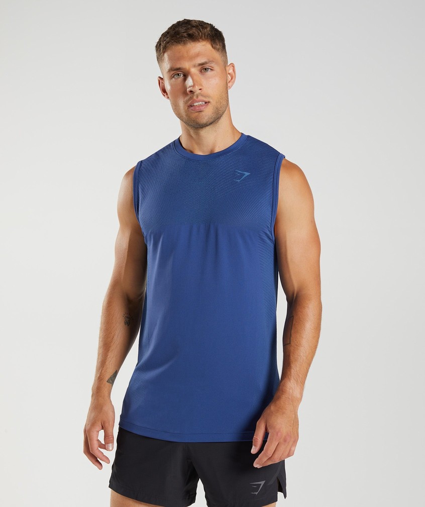 Blue Men\'s Gymshark Apex Seamless Tank | USA-81054