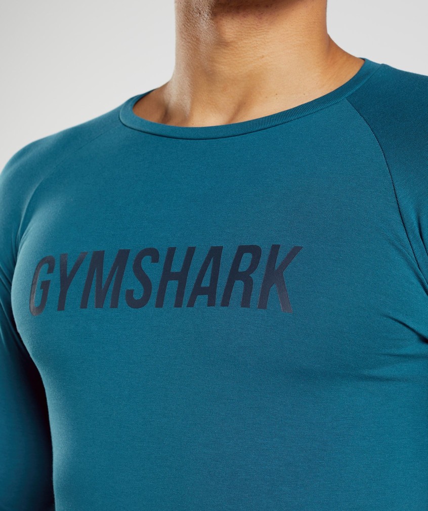 Blue Men's Gymshark Apollo Long Sleeve T-Shirts | USA-03845