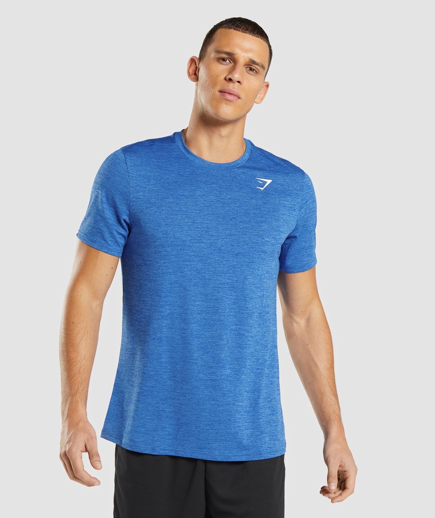 Blue Men\'s Gymshark Arrival Marl T-Shirts | USA-24587