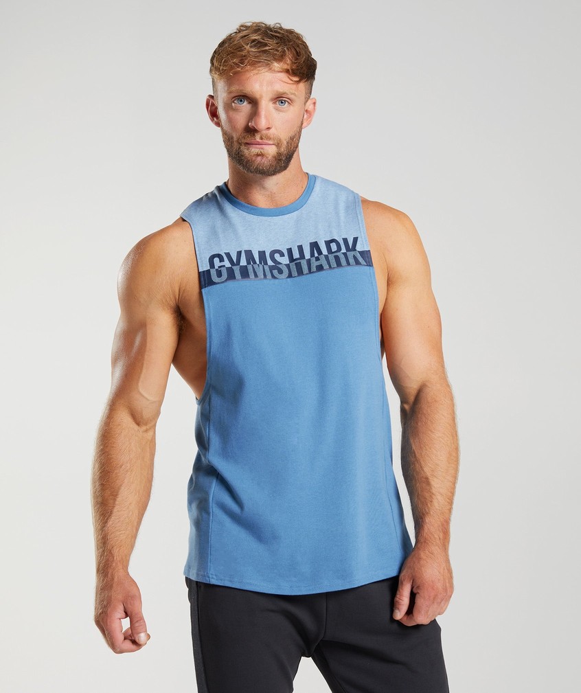 Blue Men\'s Gymshark Bold React Drop Arm Tank | USA-37154