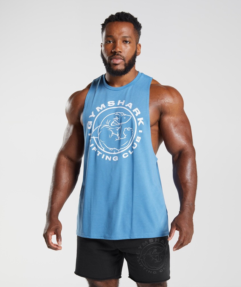 Blue Men\'s Gymshark Legacy Drop Arm Tank | USA-38654