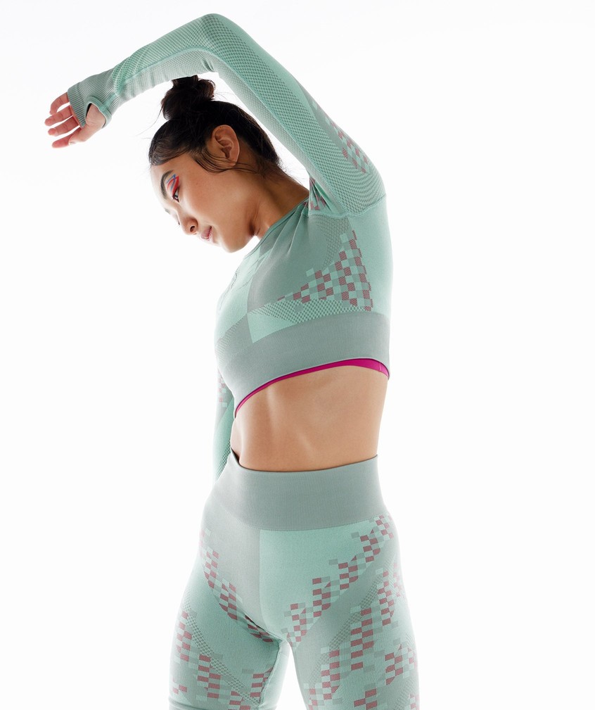 Blue / Pink Women's Gymshark Wtflex Cyborg Seamless Long Sleeve Crop Top T-Shirts | USA-08391