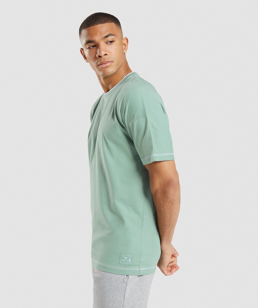 Blue / White Men's Gymshark Recess T-Shirts | USA-63728