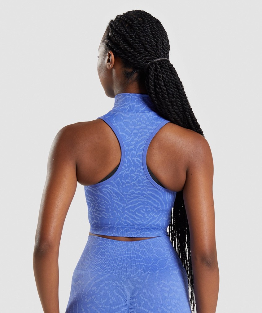 Blue Women's Gymshark Adapt Animal Seamless Crop 1/2 Zip T-Shirts | USA-40157