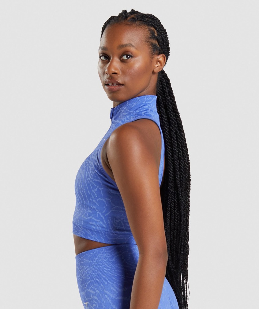 Blue Women's Gymshark Adapt Animal Seamless Crop 1/2 Zip T-Shirts | USA-40157