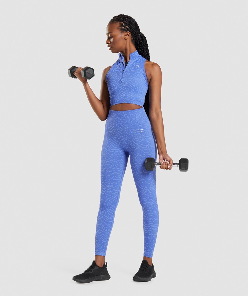 Blue Women's Gymshark Adapt Animal Seamless Crop 1/2 Zip T-Shirts | USA-40157