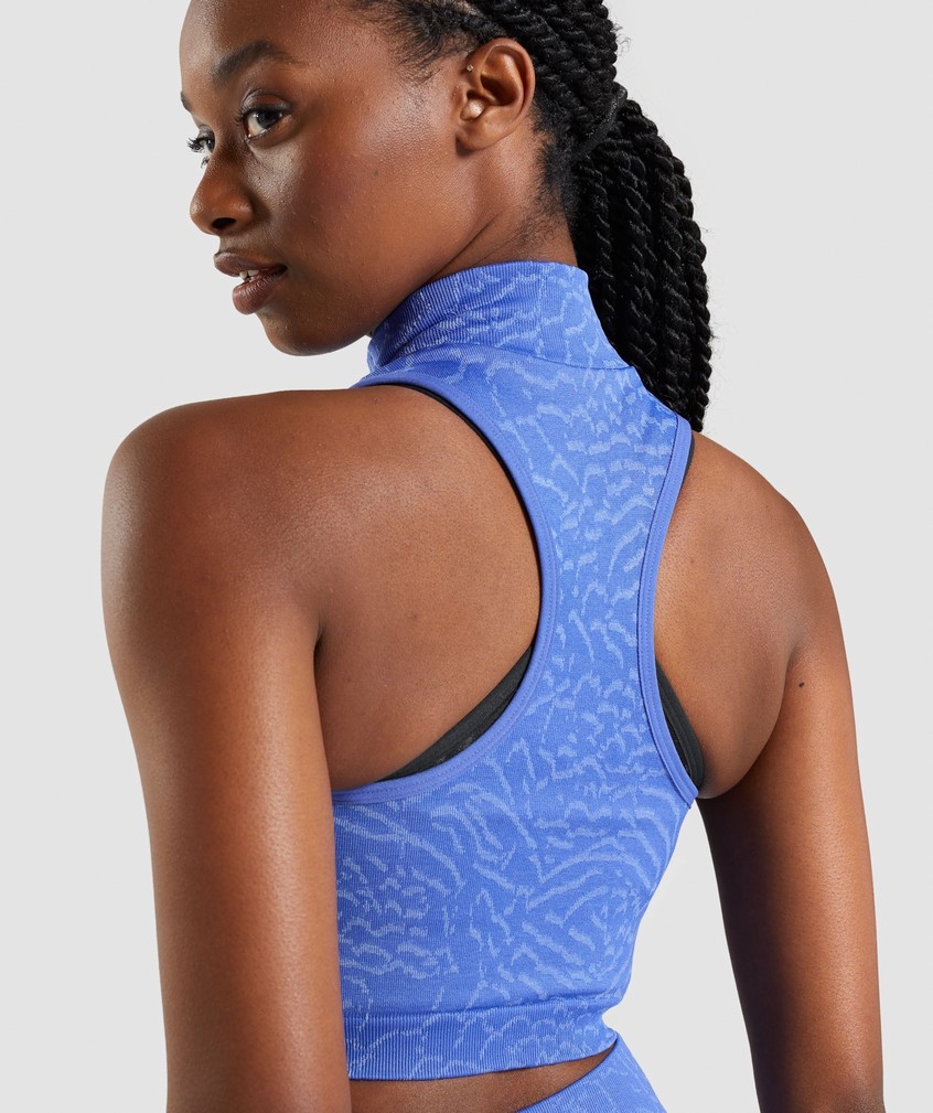 Blue Women's Gymshark Adapt Animal Seamless Crop 1/2 Zip T-Shirts | USA-40157