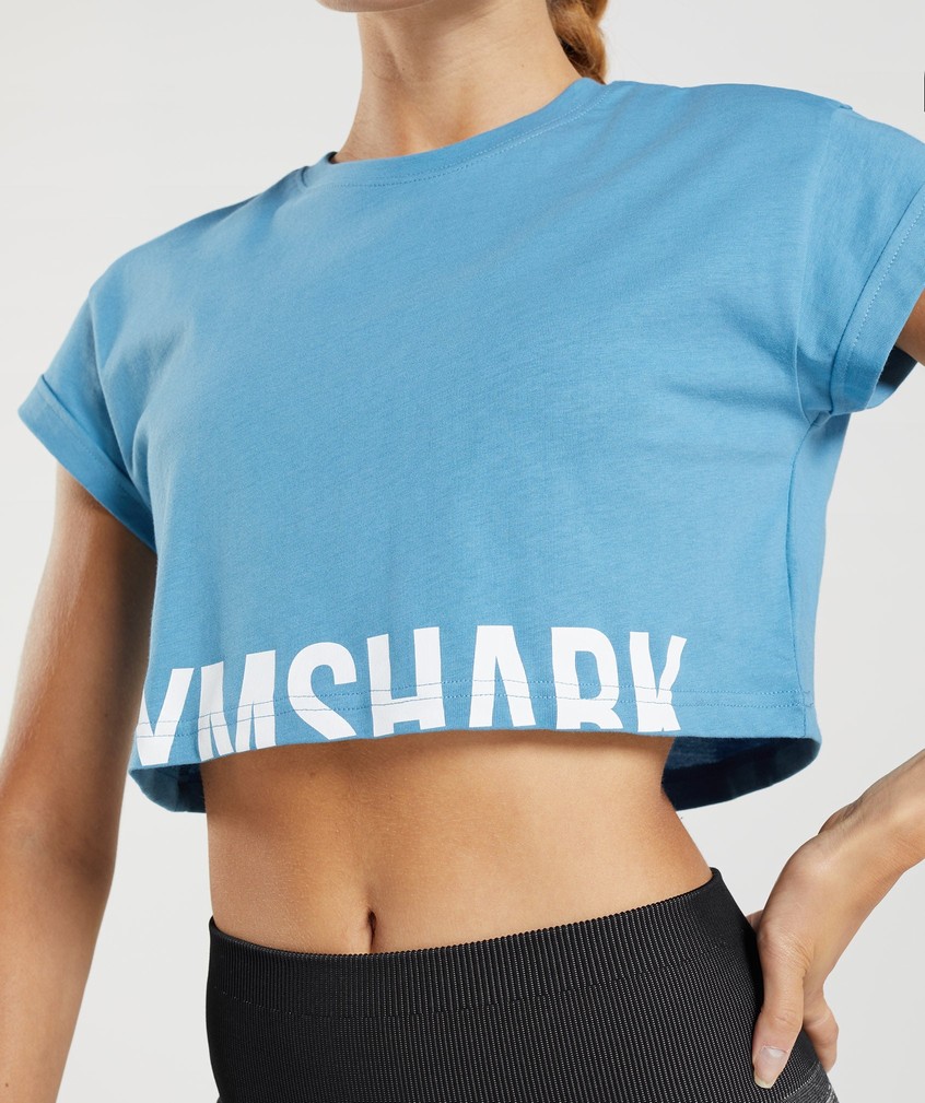 Blue Women's Gymshark Fraction Crop Top T-Shirts | USA-65087