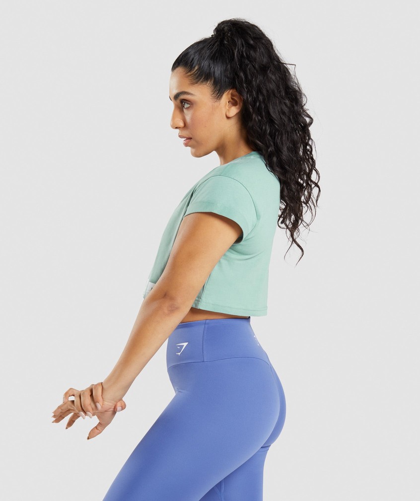 Blue Women's Gymshark Fraction Crop Top T-Shirts | USA-80214