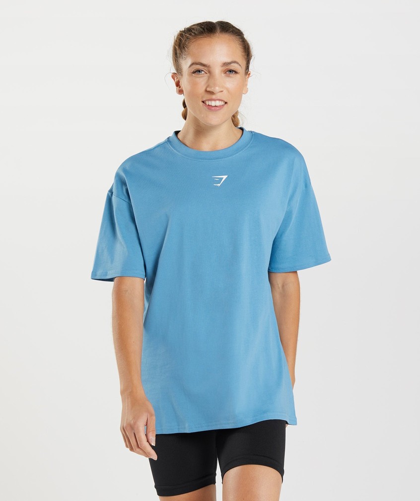 Blue Women's Gymshark Fraction Oversized T-Shirts | USA-17534