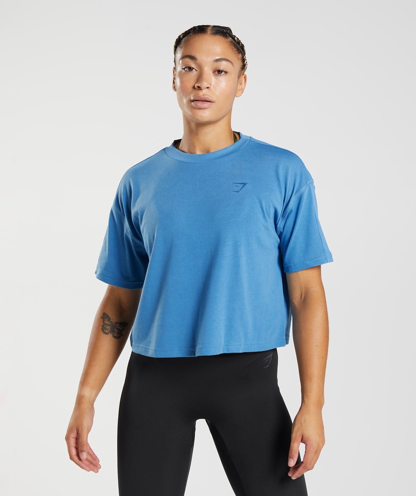 Blue Women\'s Gymshark GS Power Midi Top T-Shirts | USA-43281