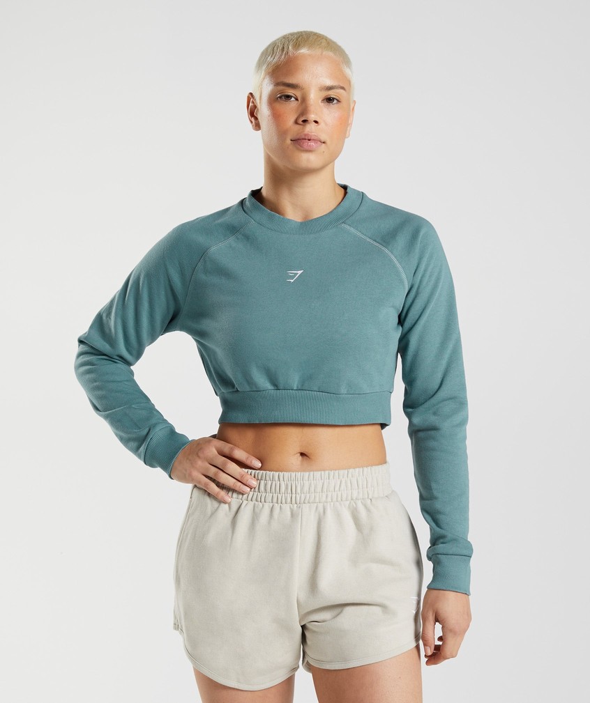 Blue Women\'s Gymshark Training Cropped Sweater | USA-59467