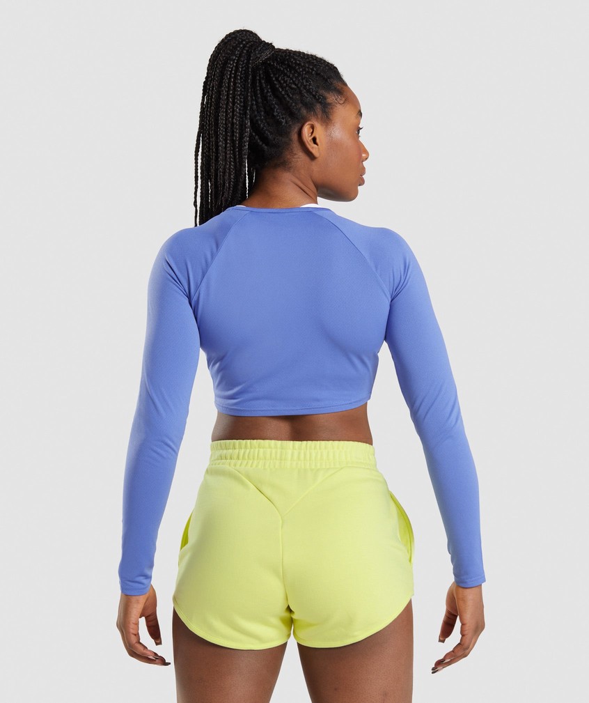 Blue Women's Gymshark Training Long Sleeve Crop Top T-Shirts | USA-07215