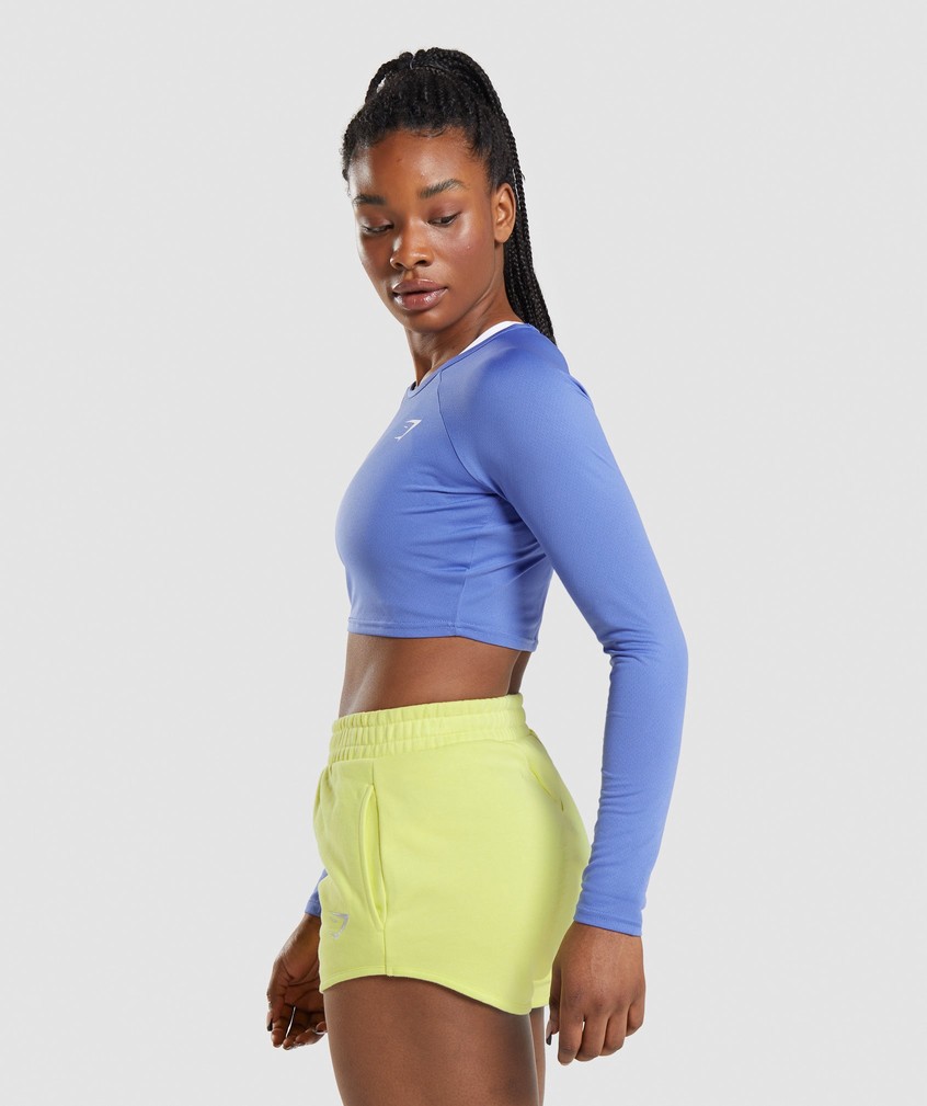 Blue Women's Gymshark Training Long Sleeve Crop Top T-Shirts | USA-07215