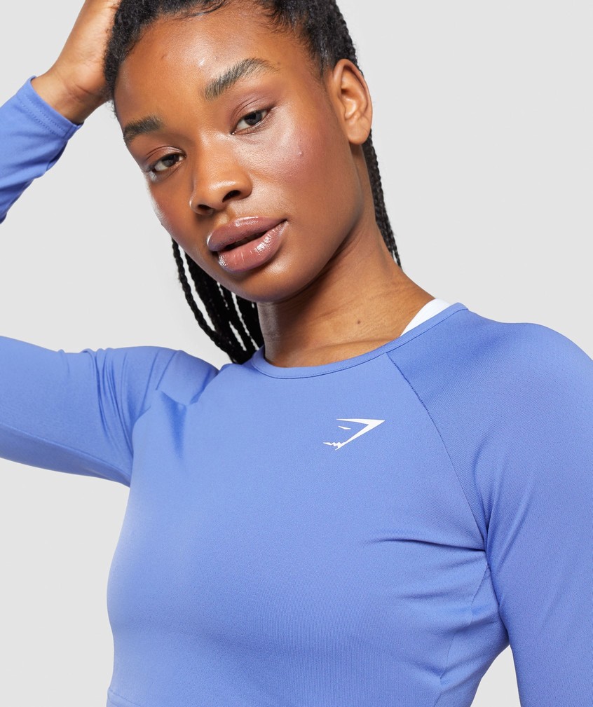 Blue Women's Gymshark Training Long Sleeve Crop Top T-Shirts | USA-07215