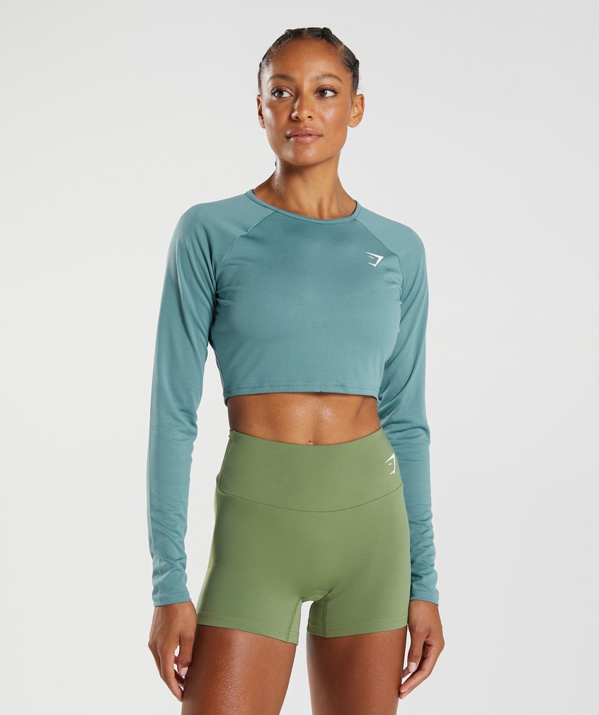 Blue Women\'s Gymshark Training Long Sleeve Crop Top T-Shirts | USA-56108