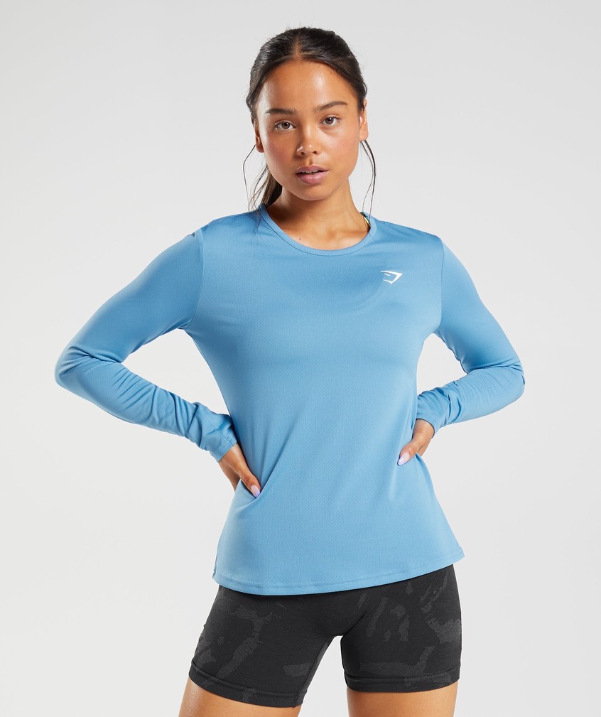 Blue Women\'s Gymshark Training Long Sleeve Top T-Shirts | USA-59201