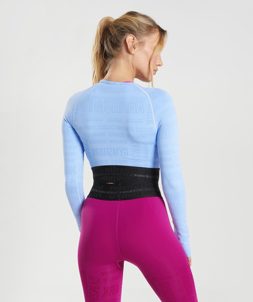 Blue Women's Gymshark Vision Long Sleeve Crop Top T-Shirts | USA-97602