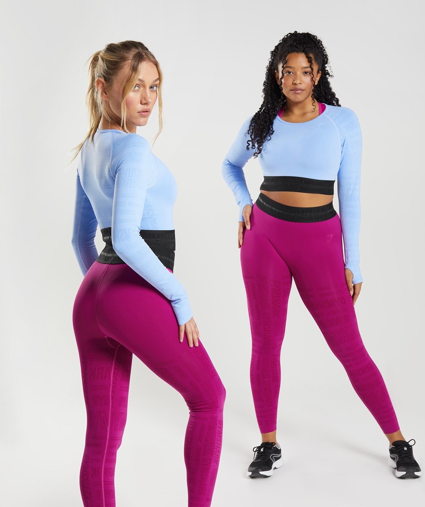 Blue Women's Gymshark Vision Long Sleeve Crop Top T-Shirts | USA-97602