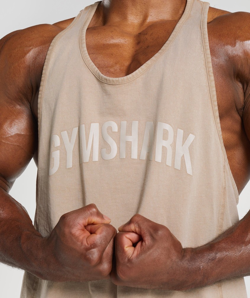 Brown Men's Gymshark Power Washed Stringer | USA-68035