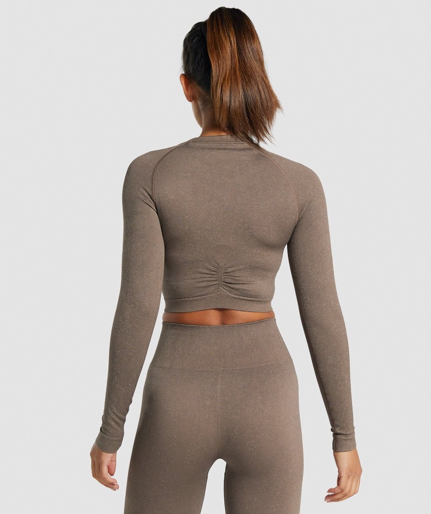 Brown Women's Gymshark Adapt Fleck Seamless Long Sleeve Crop Top T-Shirts | USA-78216