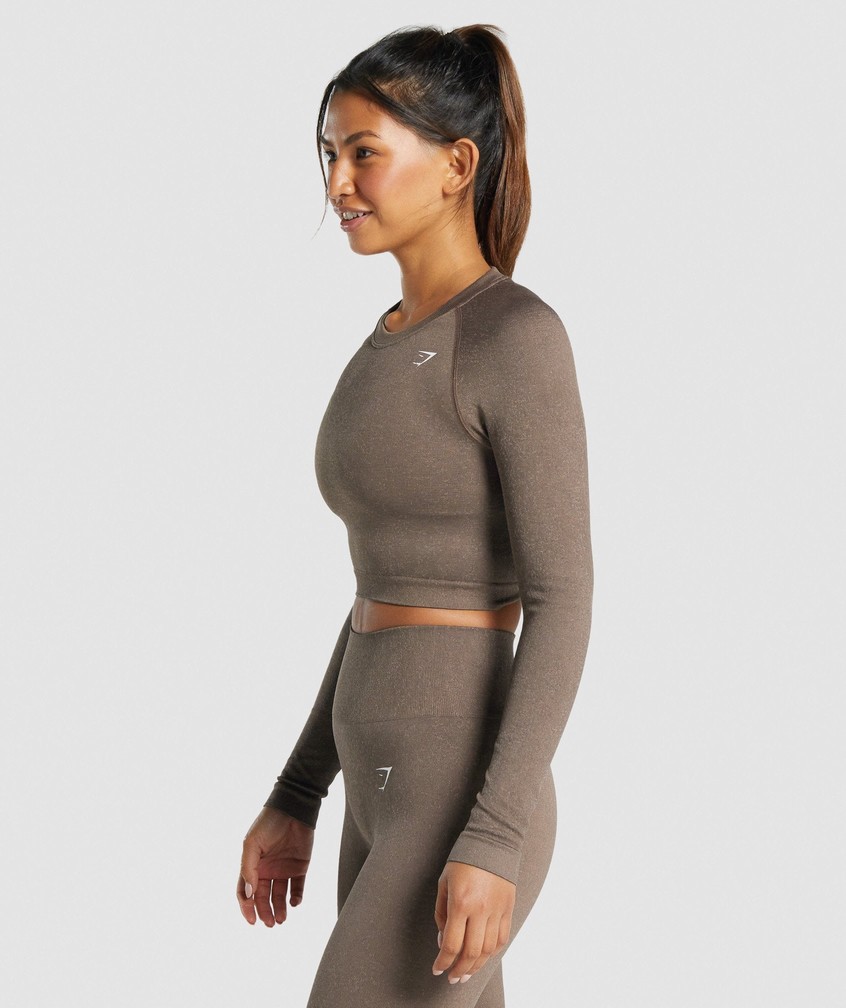 Brown Women's Gymshark Adapt Fleck Seamless Long Sleeve Crop Top T-Shirts | USA-78216