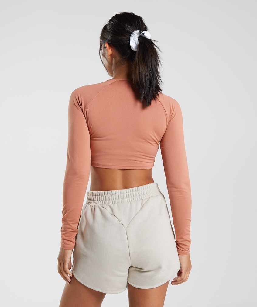 Brown Women's Gymshark Training Long Sleeve Crop Top T-Shirts | USA-20638