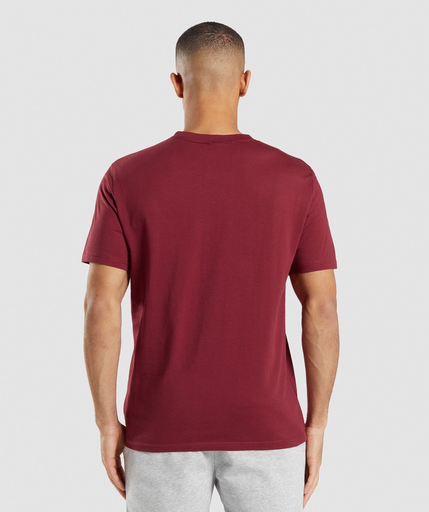 Burgundy Red Men's Gymshark Crest T-Shirts | USA-17384