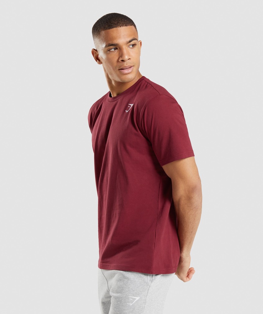 Burgundy Red Men's Gymshark Crest T-Shirts | USA-17384