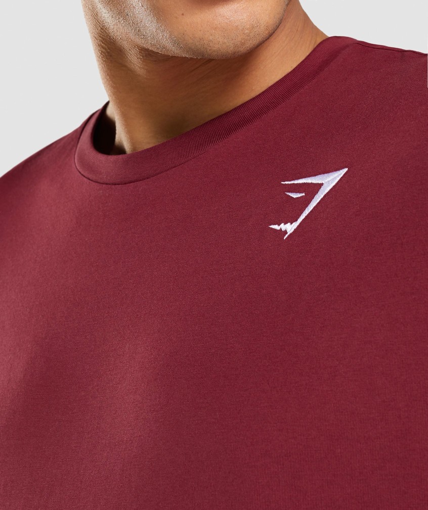 Burgundy Red Men's Gymshark Crest T-Shirts | USA-17384