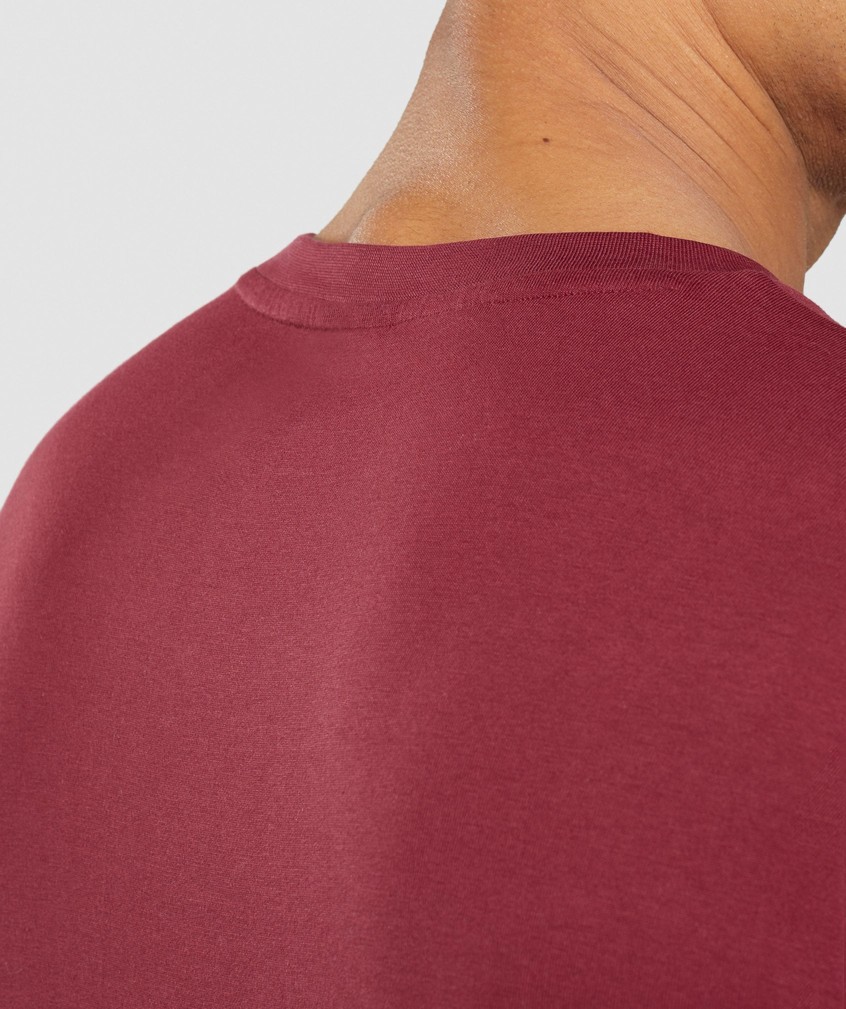 Burgundy Red Men's Gymshark Crest T-Shirts | USA-17384