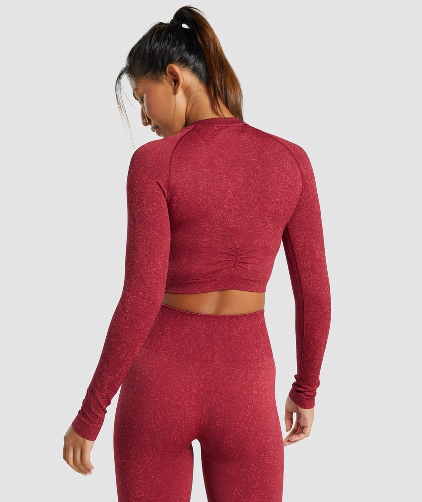 Burgundy Women's Gymshark Adapt Fleck Seamless Long Sleeve Crop Top T-Shirts | USA-14238