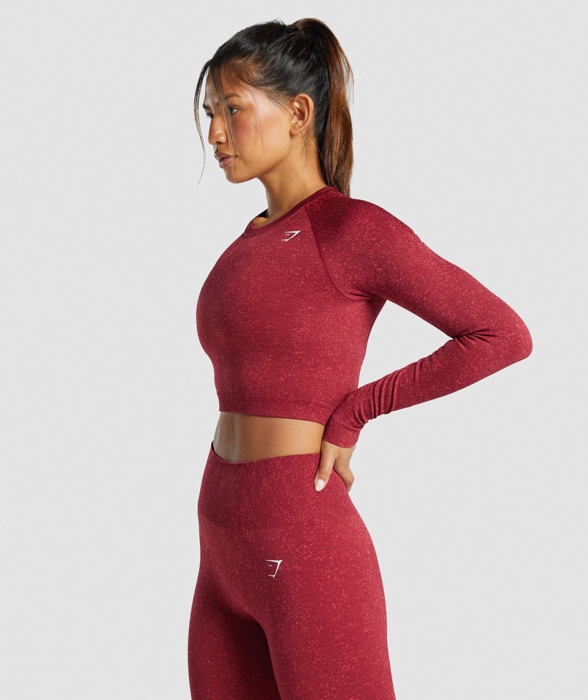 Burgundy Women's Gymshark Adapt Fleck Seamless Long Sleeve Crop Top T-Shirts | USA-14238