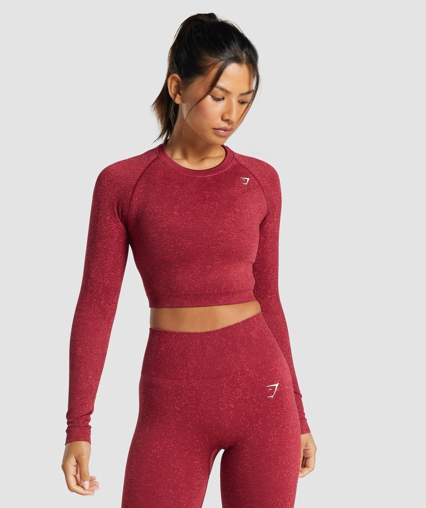 Burgundy Women\'s Gymshark Adapt Fleck Seamless Long Sleeve Crop Top T-Shirts | USA-14238