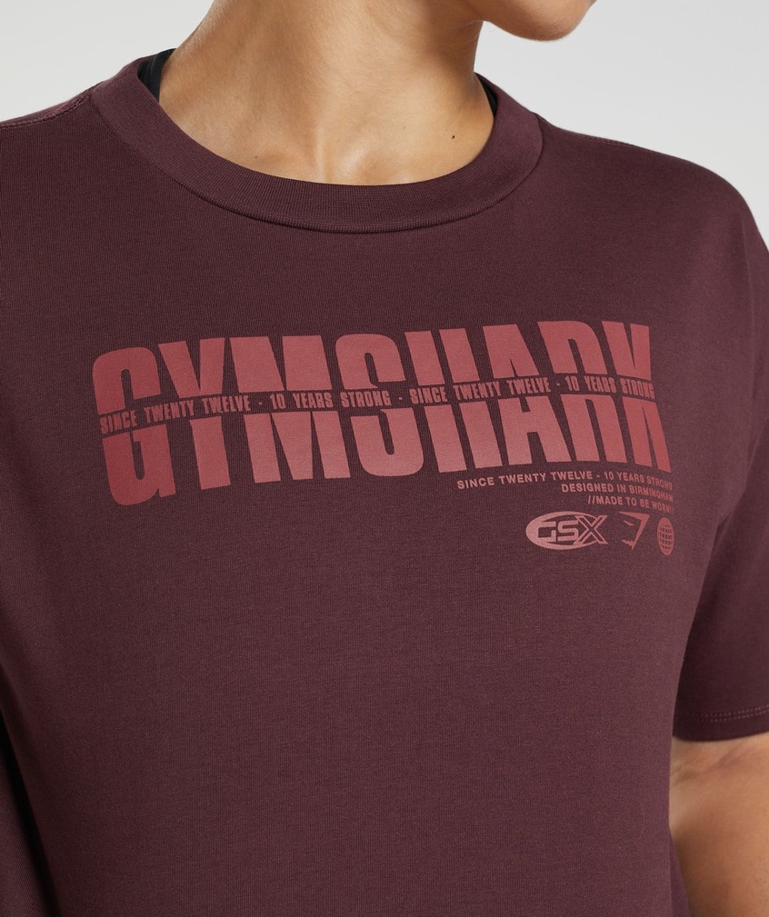 Burgundy Women's Gymshark GS10 Year Midi Top T-Shirts | USA-01739