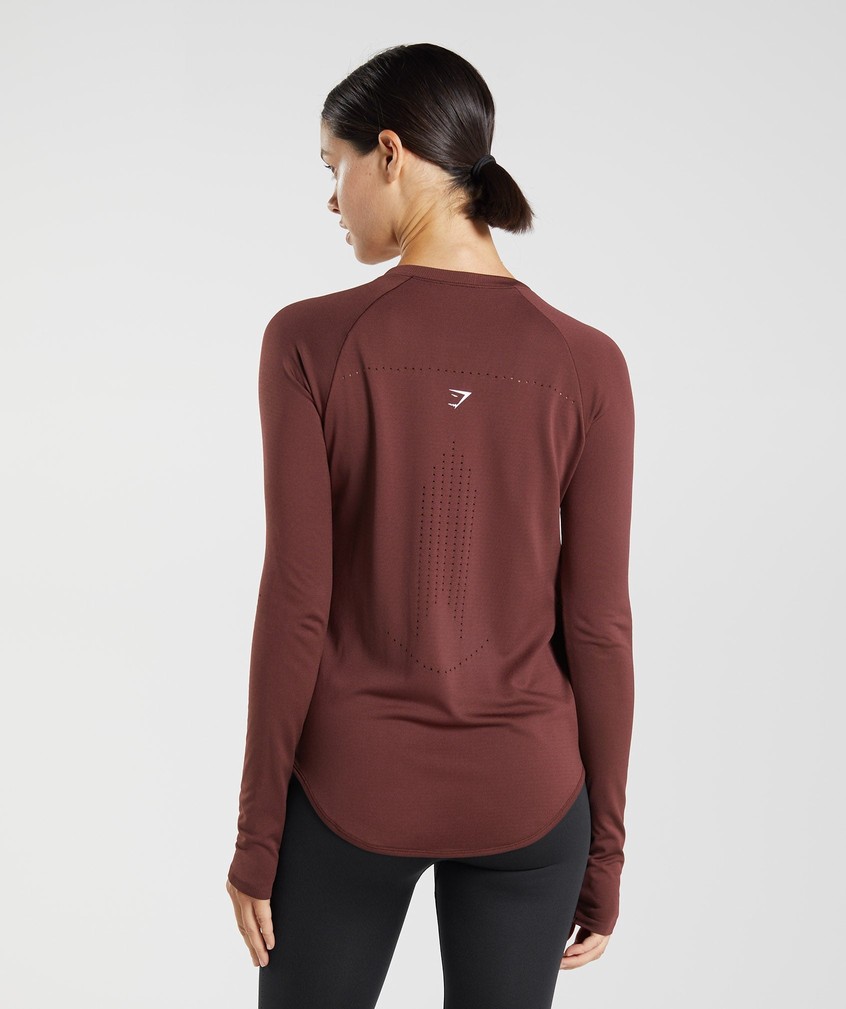 Burgundy Women's Gymshark Sweat Seamless Long Sleeve Top T-Shirts | USA-72345