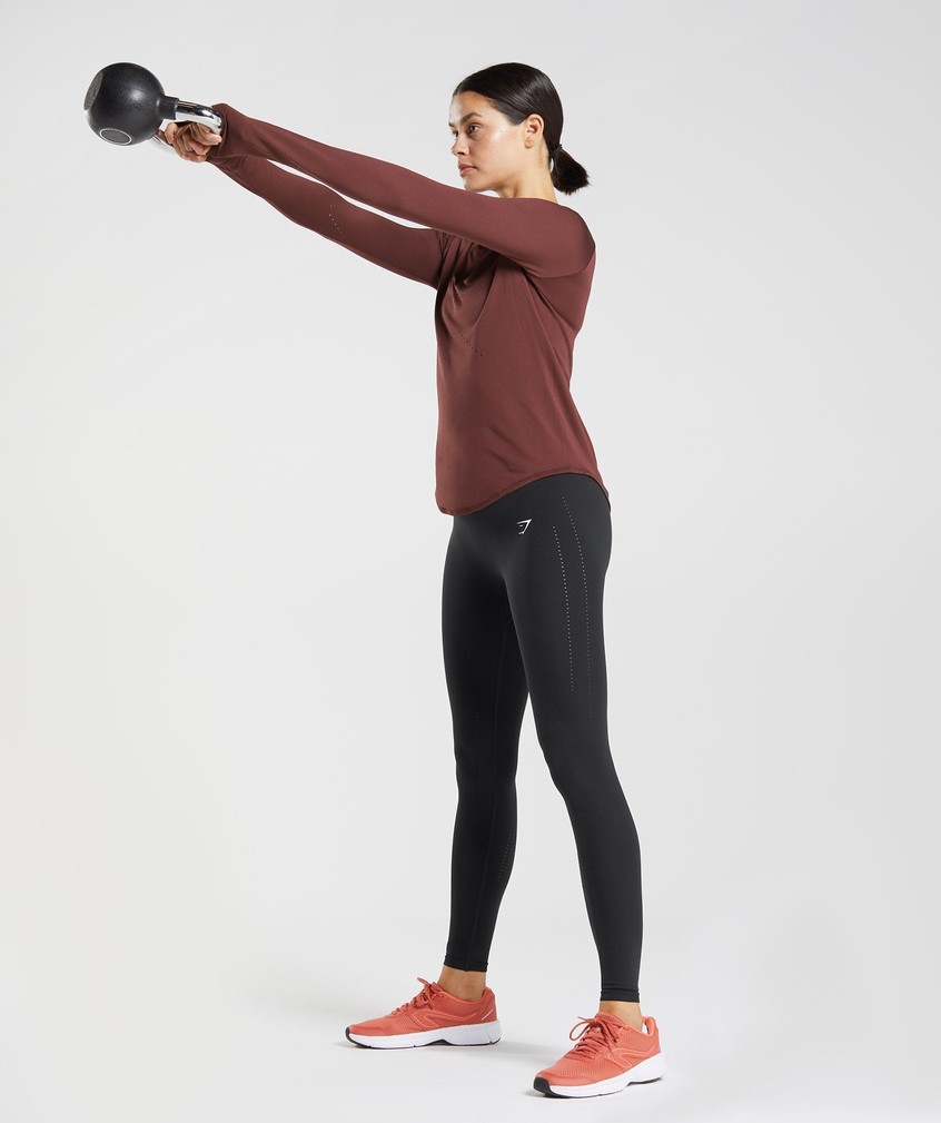 Burgundy Women's Gymshark Sweat Seamless Long Sleeve Top T-Shirts | USA-72345